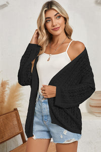 Crochet Knit Drop Shoulder Open Front Cardigan