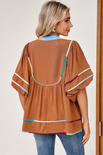 Load image into Gallery viewer, Loose Brown Blouse with Coloured Trimmings