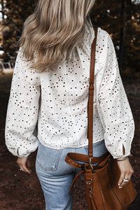 White Eyelet V Neck Blouse