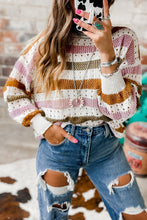 Load image into Gallery viewer, Multicolor Striped Hollowed Knitted Loose Sweater