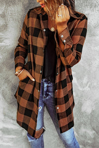 Extra-Long Brown Plaid Shirt Coat