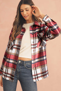 Brown Plaid Button Up Long Sleeve Flannel Shacket