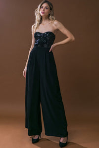 Black Sequin Wide-Leg Jumpsuit