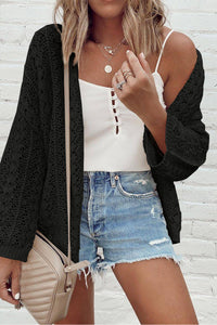 Crochet Knit Drop Shoulder Open Front Cardigan