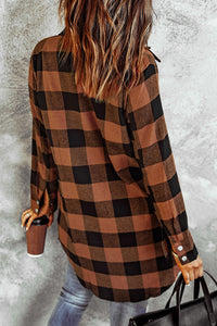 Extra-Long Brown Plaid Shirt Coat