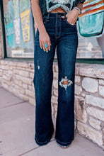 Load image into Gallery viewer, Real Teal High Rise Ripped Bell Bottom Jeans