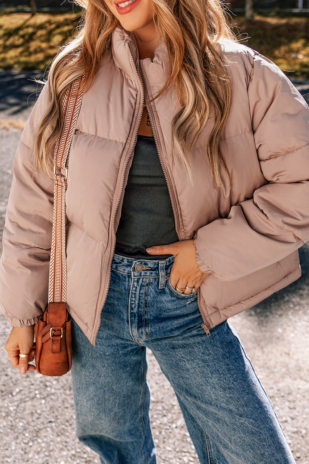 Apricot Pink Puffer Jacket