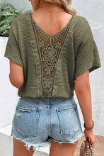 Load image into Gallery viewer, Oatmeal Guipure Lace Splicing Back Waffle Textured T-shirt